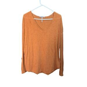 Free People Womens Oversized Rust Slub Knit Long Sleeve Snap Cuffs Top Sz XS